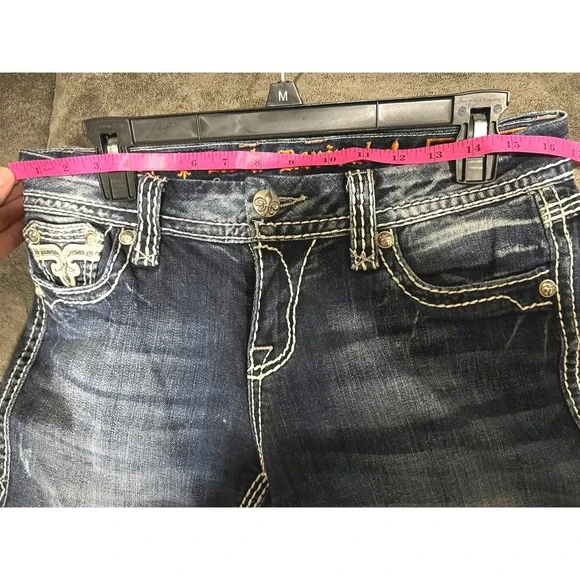 Rock Revival Lonnie Easy Boot Jeans Lonnie 28x32 Dark Wash Embellished Pockets - Picture 9 of 9